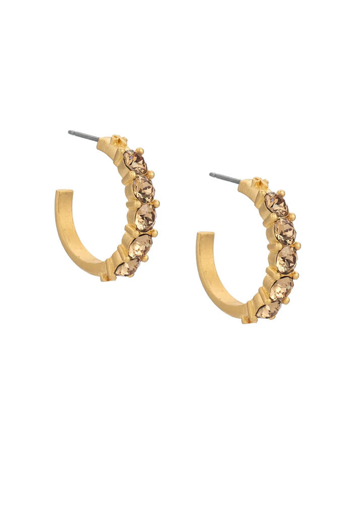 French Kande Earrings | Cinq Austrian Crystal Gold Huggies HUG5G | Light Colorado