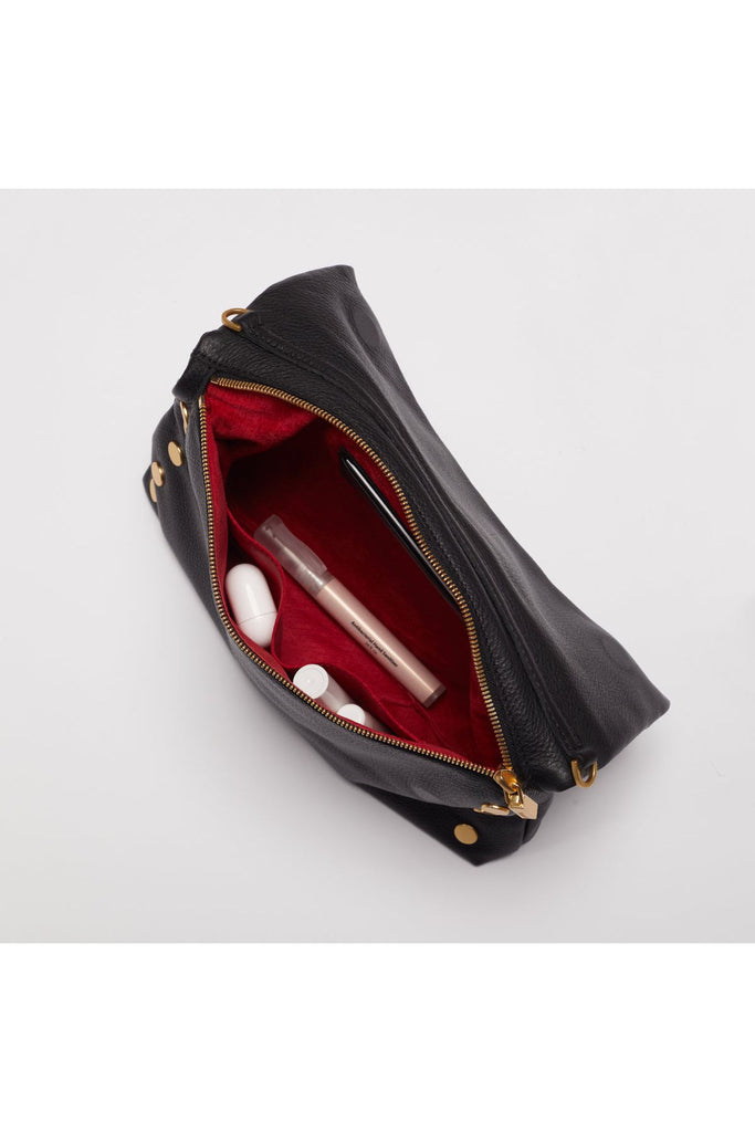 Hammitt VIP Large Clutch Crossbody Bag | Black/Brushed Gold/Red Zip
