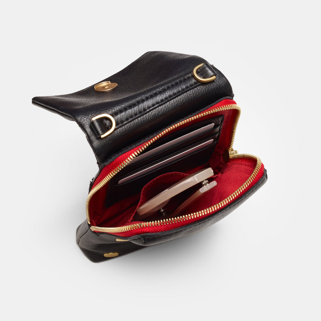 Hammitt VIP Mobile Crossbody Bag  | Black Brushed Gold Red Zip