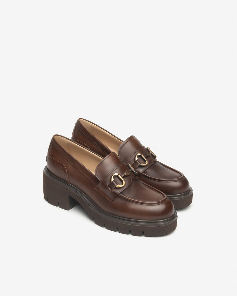 NeroGiardini Platform Leather Loafers I513981D | Brown (412)