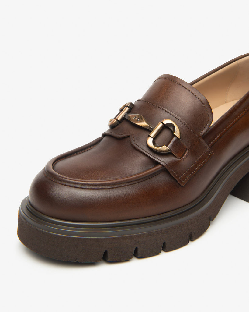 NeroGiardini Platform Leather Loafers I513981D | Brown (412)