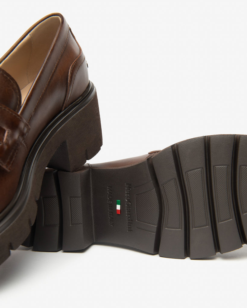 NeroGiardini Platform Leather Loafers I513981D | Brown (412)