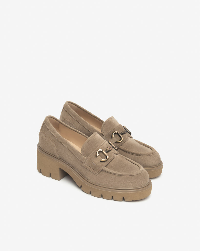 NeroGiardini Platform Suede Loafers I513984D | Taupe (501)