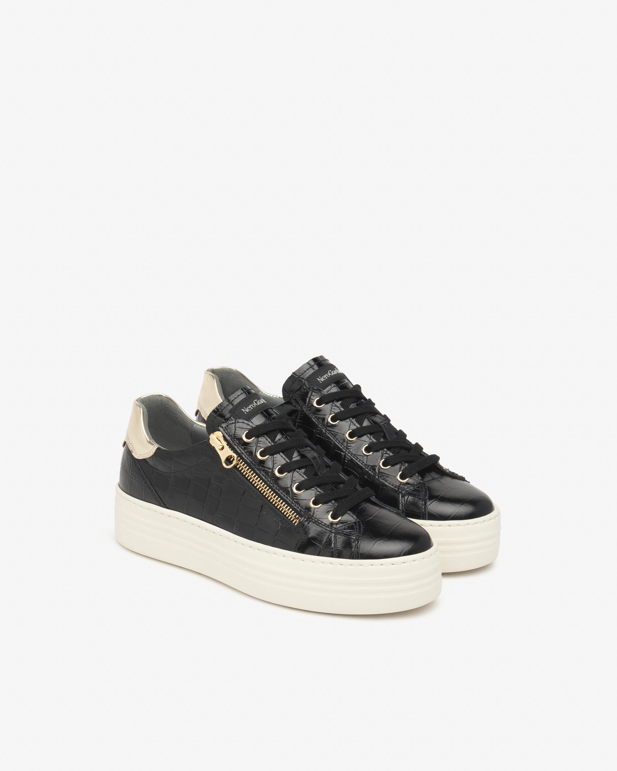 nero様 NeroGiardini Croco Leather Sneakers I514186D | Nero(100) (Black