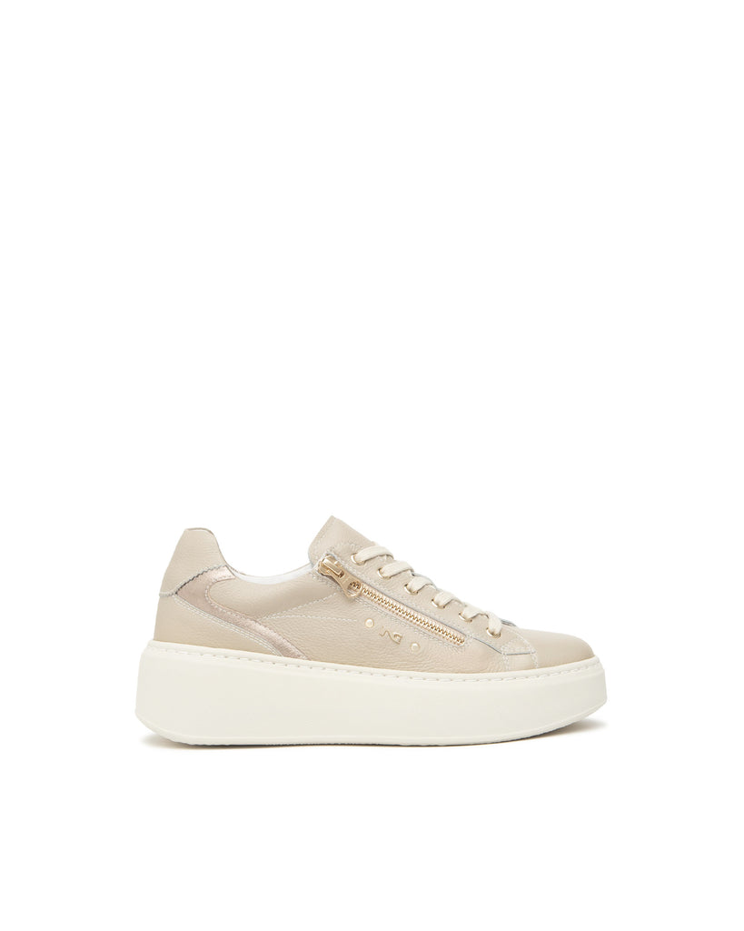 NeroGiardini Leather Zipper Platform Sneakers I514212D412 | Beige