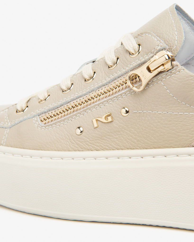 NeroGiardini Leather Zipper Platform Sneakers I514212D412 | Beige