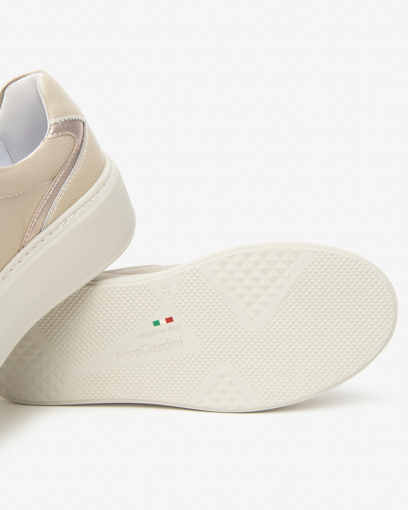NeroGiardini Leather Zipper Platform Sneakers I514212D412 | Beige