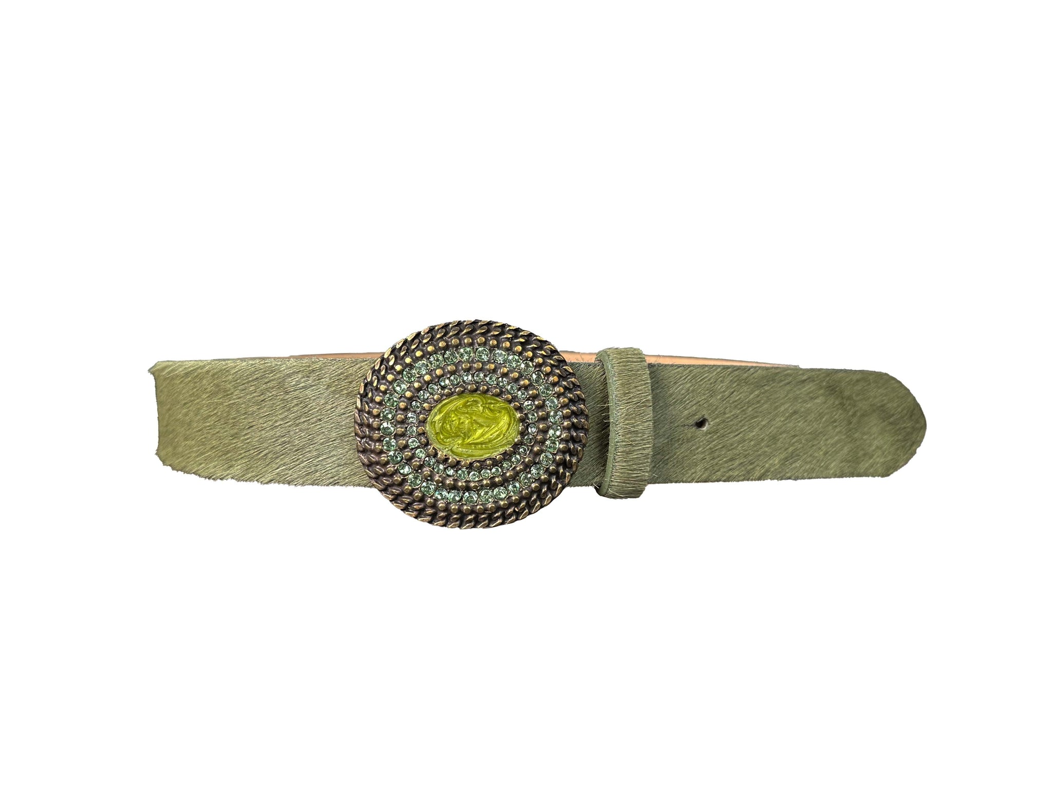 Streets Ahead Yvonne Leather Jean Belt 32317XX | Olive/Stone  display picture 2