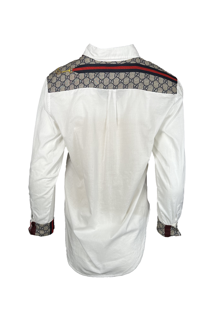 Ascend One Of A Kind Designer Scarf Button Front Shirt | White/Gucci