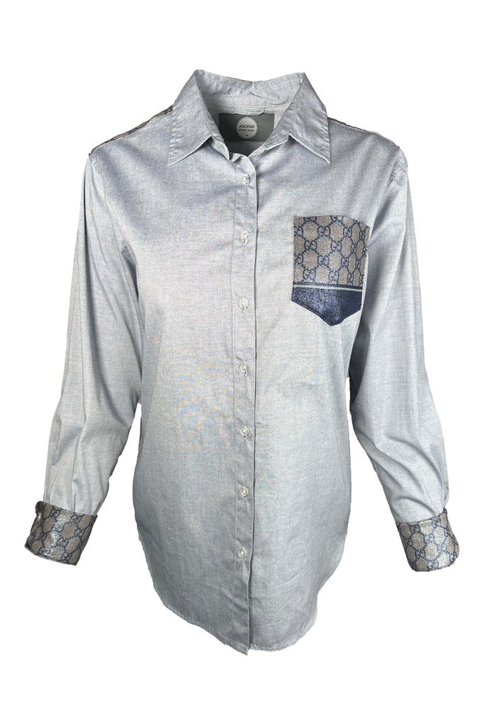 Ascend One Of A Kind Designer Scarf Button Front Shirt | Chambray/Gucci