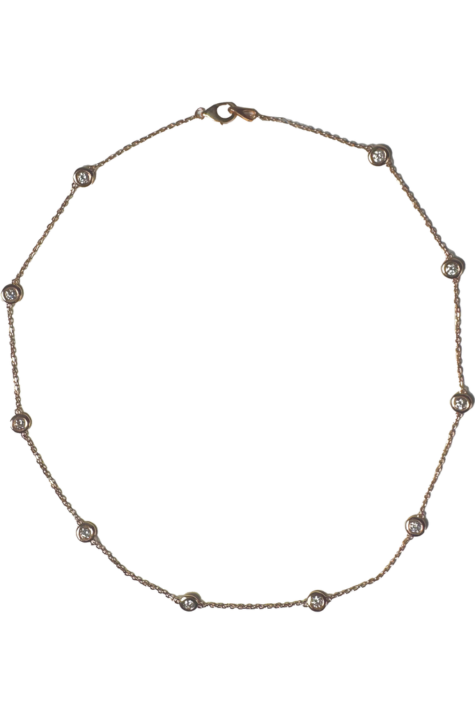 FC Creations Necklace 14K Bezel Diamonds-By-Yard Necklace | Rose Gold 16 Inch | 1.10 Carats