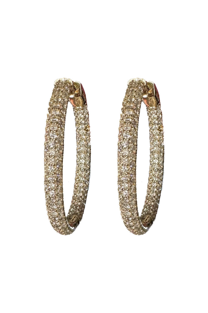 FC Creations Earrings 14K Gold 1.25" Round Inside Outside Pave Diamond Hoops |  Yellow Gold TW 4.56 Carats