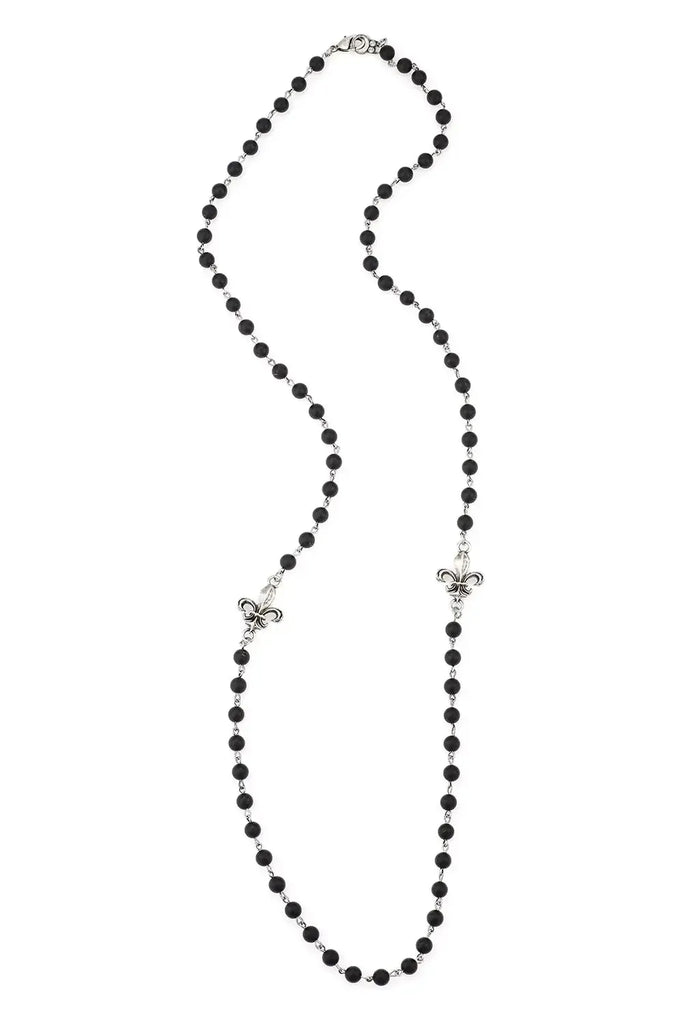 French Kande Necklace | Matte Black Onyx With Silver Wire KW103-Z