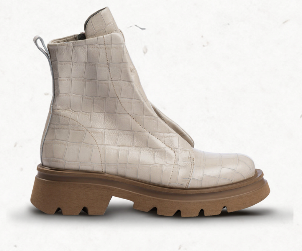 Patrizia Bonfanti KUNI No Lace Croc Embossed Leather Combat Boots | Natural/Mart Desert
