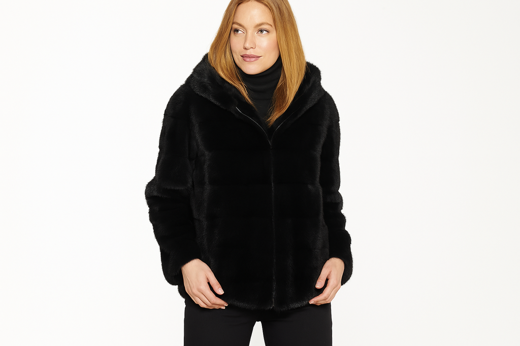 Linda Richards 28" Mink Hooded Jacket MK-604 | Black