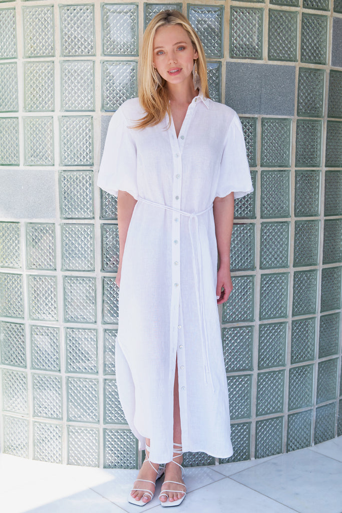 linen dress sale Finley Shirts Madeline Linen Dress 3548034L | White 100