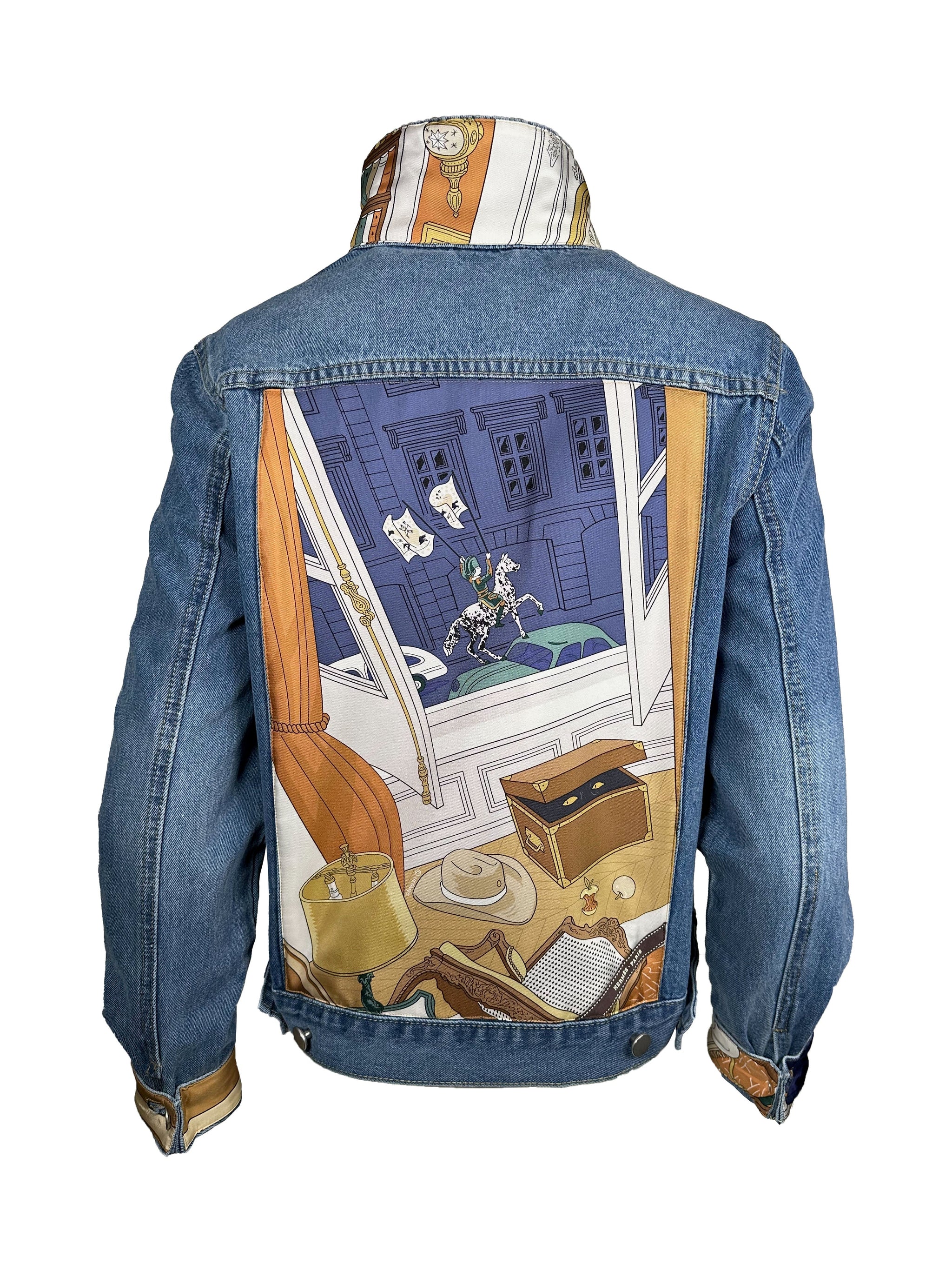 One Of A Kind Designer Scarf Jean Jacket | Denim/Hermès - Mystere