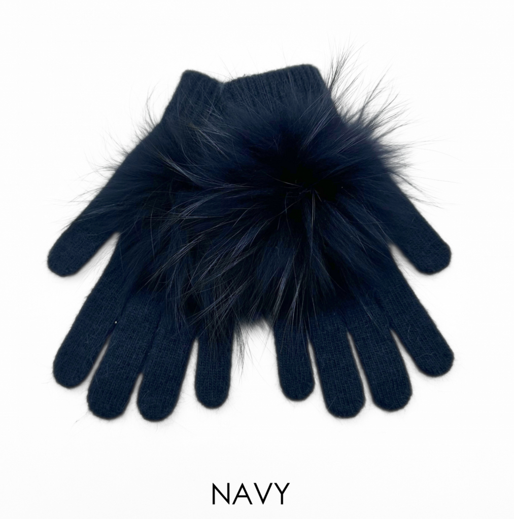 Linda Richards Pom Pom Gloves GL-04 | Navy