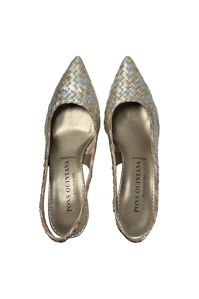 Pons Quintana Carol Woven Leather Pointy Slingback 9733.0P0 | Platino/Silver (Gold/Silver Metallic)