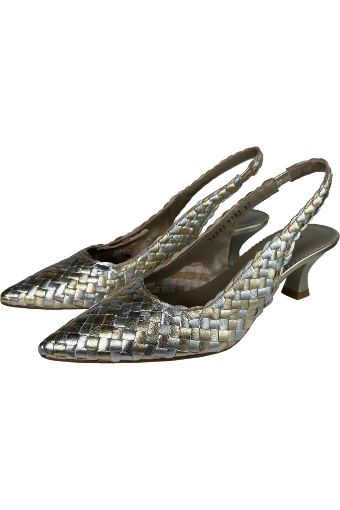 Pons Quintana Carol Woven Leather Pointy Slingback 9733.0P0 | Platino/Silver (Gold/Silver Metallic)Pons Quintana Carol Woven Leather Pointy Slingback 9733.0P0 | Platino/Silver (Gold/Silver Metallic)