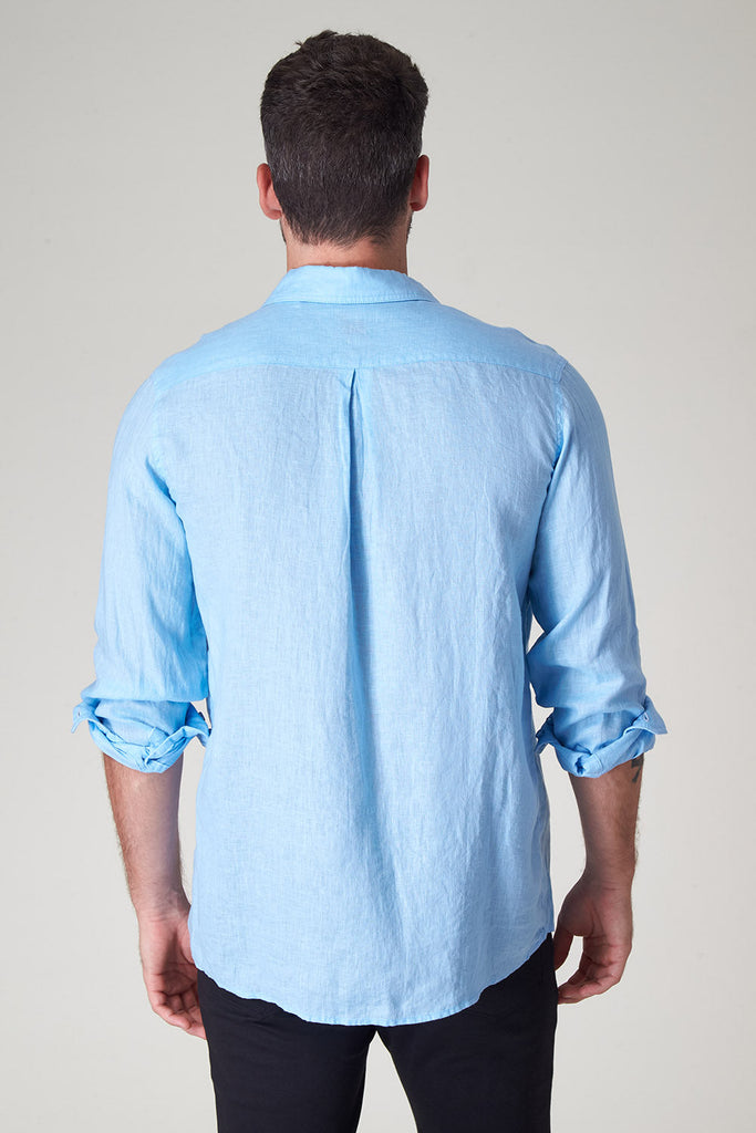 Raffi The Brayden Long Sleeve Linen Button Front Shirt QP12800 | Atlantic | Pure Linen Collection