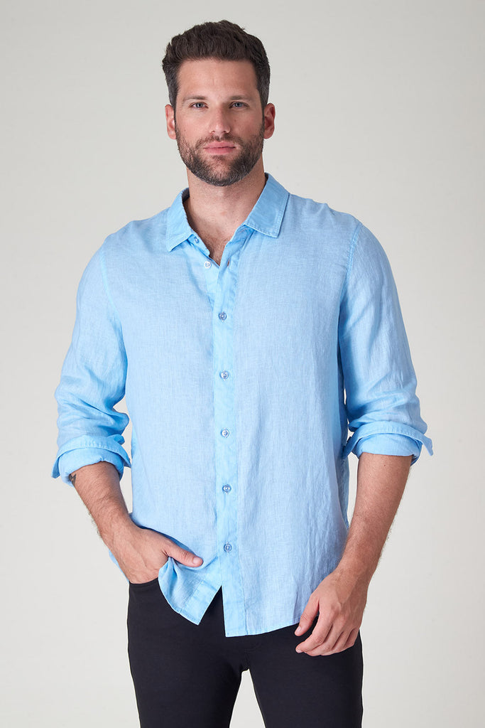 Raffi The Brayden Long Sleeve Linen Button Front Shirt QP12800 | Atlantic | Pure Linen Collection