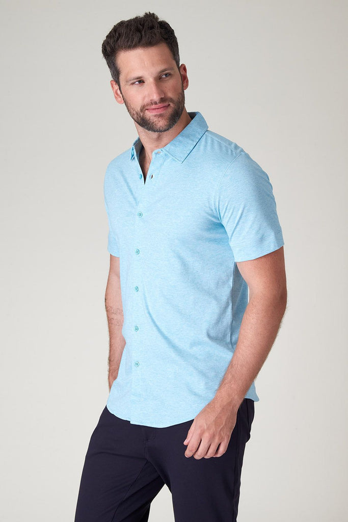 Raffi The Linden Short Sleeve Button Front Shirt RW22210 | Aqua | Aqua Collection