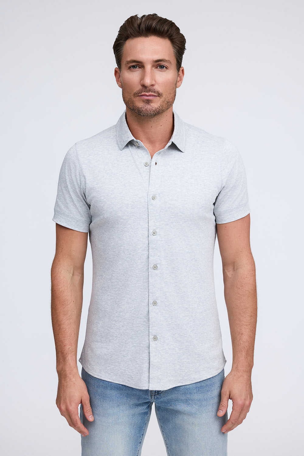 slim fit dress slacks Men's Short-Sleeve Slim-Fit Knit-Like Dress Shirt RW&CO