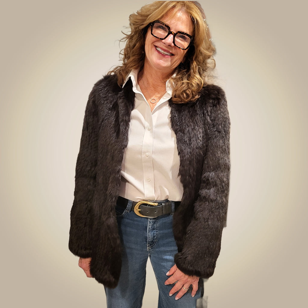 Linda Richards Rex Rabbit Fur Cardigan RX-19 | Brown