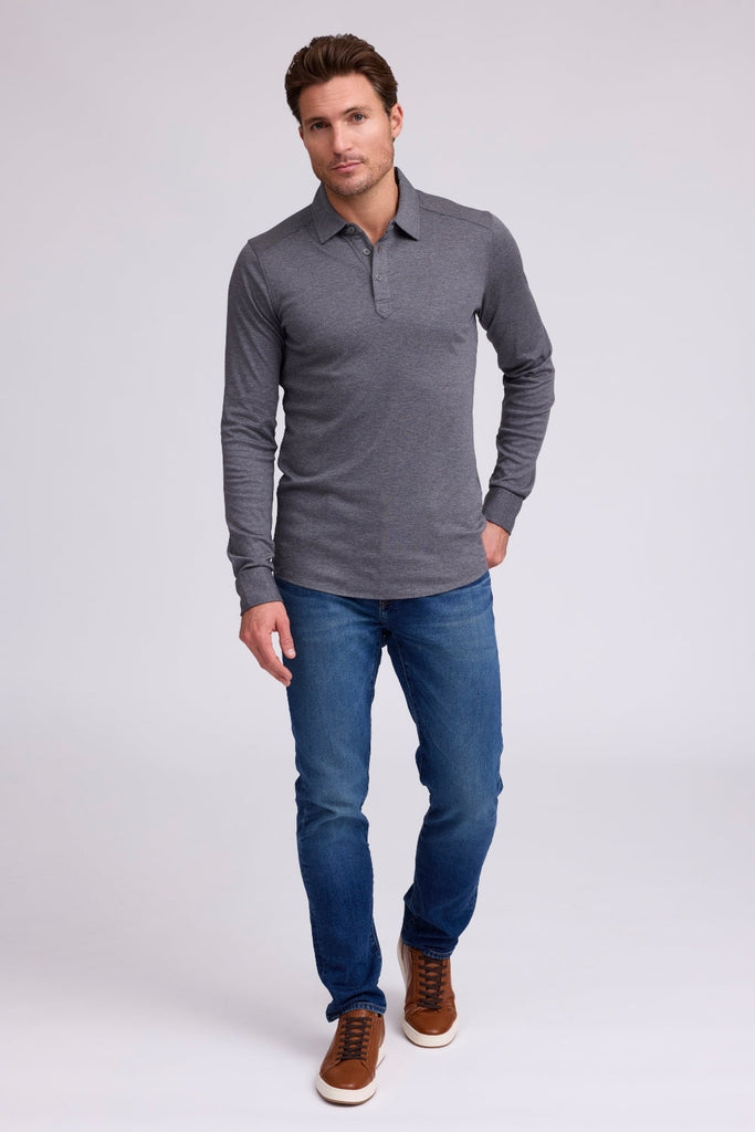 Raffi The Riviera Long Sleeve Three Button Polo RW12846 | Charcoal