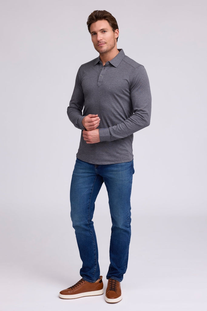 Raffi The Riviera Long Sleeve Three Button Polo RW12846 | Charcoal