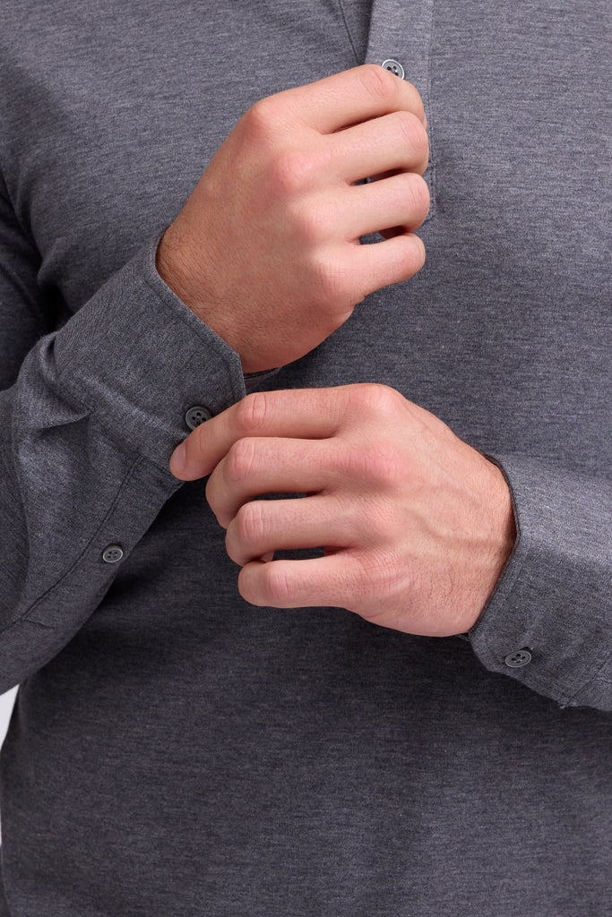 Raffi The Riviera Long Sleeve Three Button Polo RW12846 | Charcoal