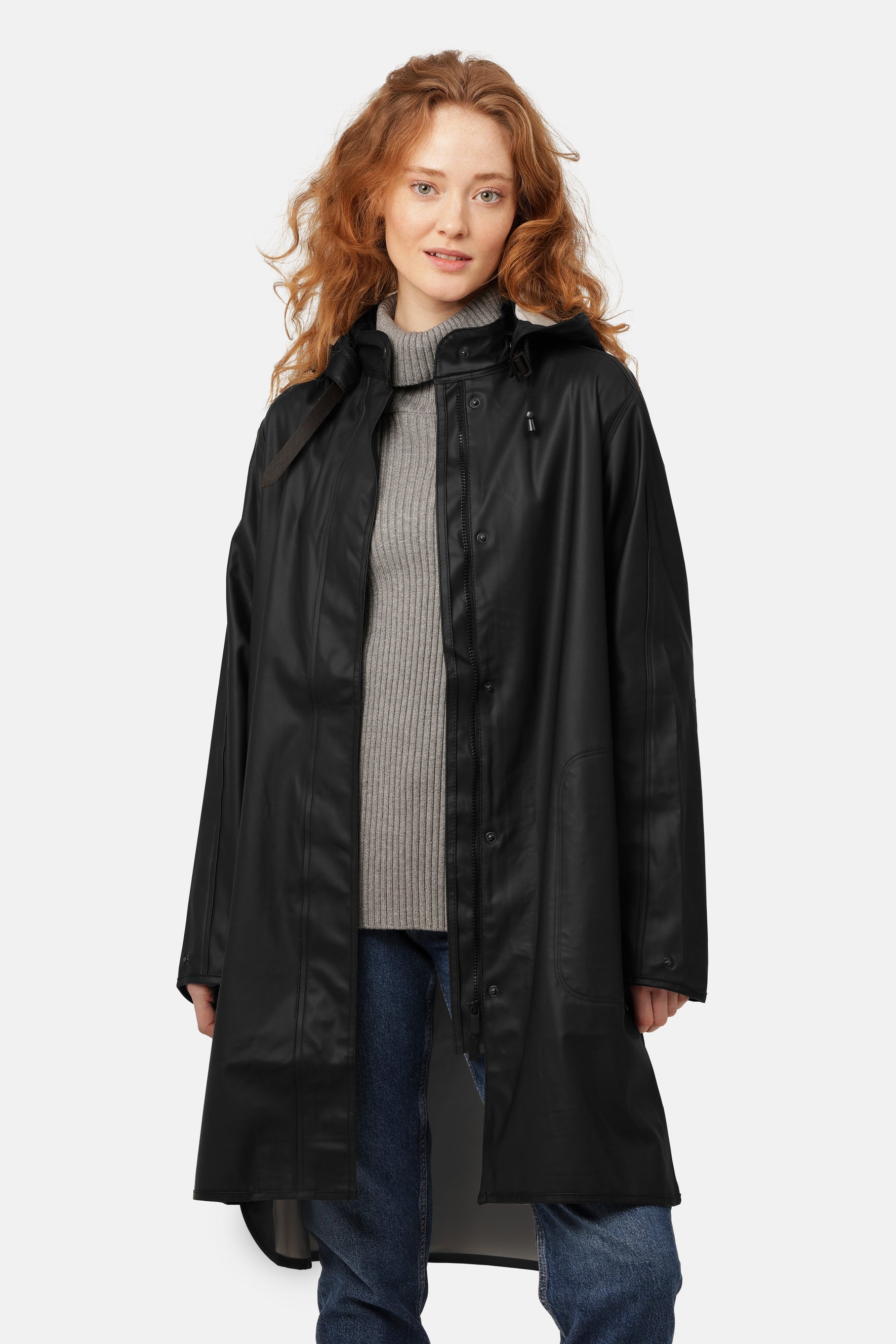 ILSE JACOBSEN ブラックレインコート38 Ilse Jacobsen Hornbæk Rain 71 Hooded Rubberized Coat | Black