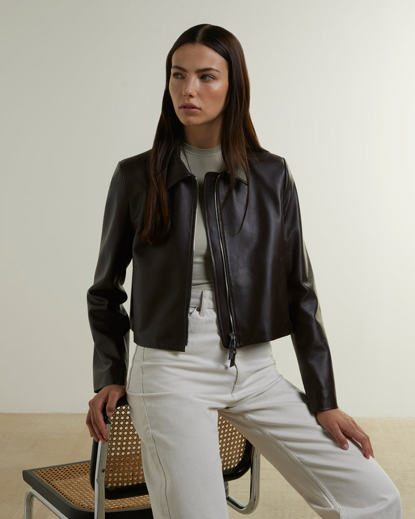 SUPREMA Women's Leather Bomber Jacket Z009-P0101-785 | Natural Chocolate Natural Chocolate / 44 IT | 8 US