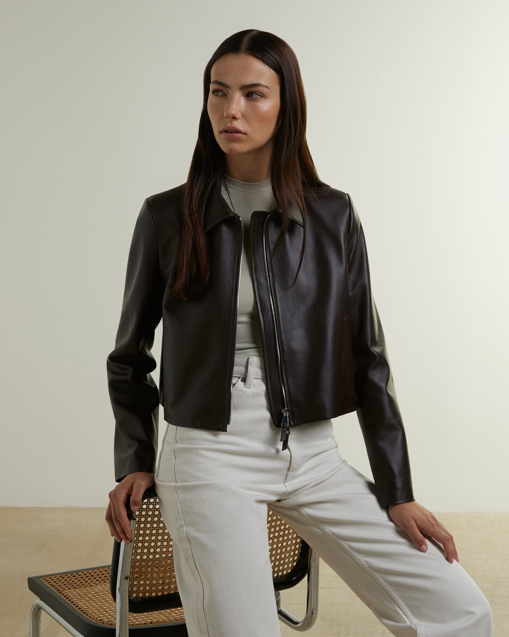 SUPREMA Women's Leather Bomber Jacket Z009-P0101-785 | Natural Chocolate   Robertson Madison