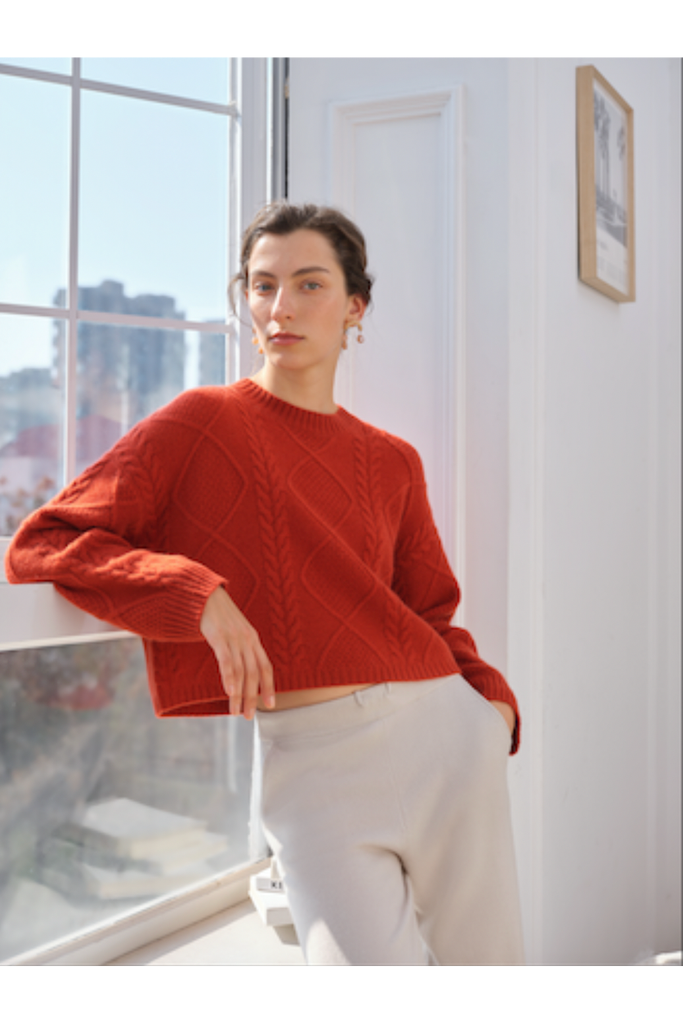 W. Cashmere KINSLEY Cable Knit Pullover | Maple Red