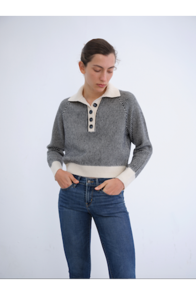 W. Cashmere Aurora Polo Sweater | Ivory/Black