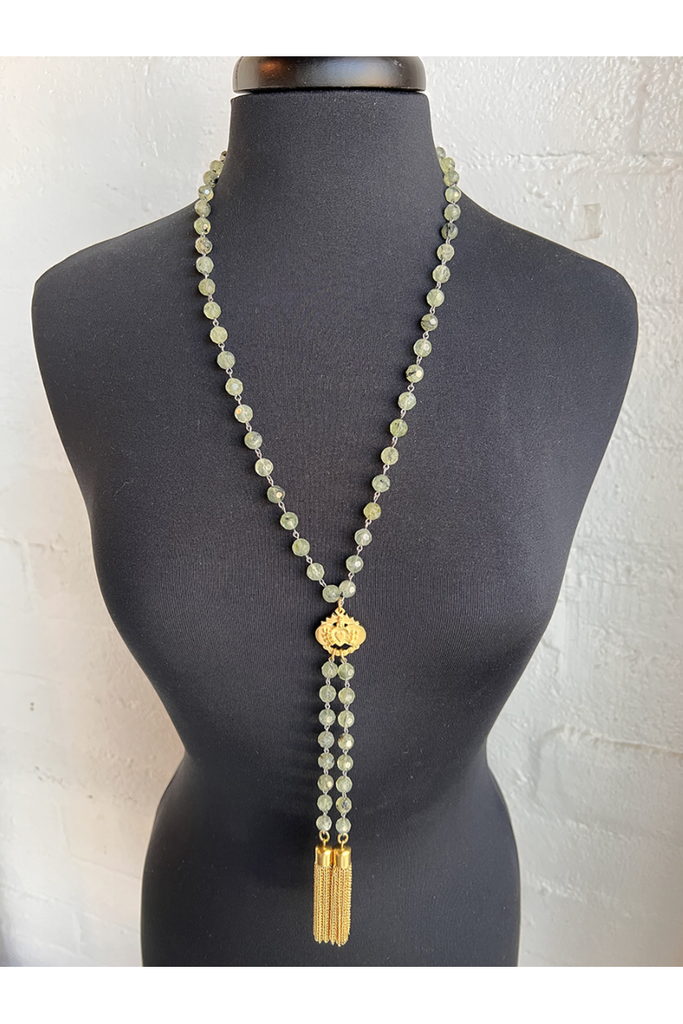 French Kande Necklace | Prehinite With Immaculate Pendant And Tassels SG2135-Z
