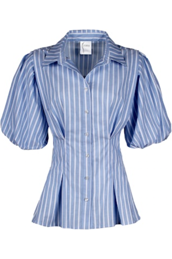 Finley Shirts Julie Dobby Stripe Puff Sleeve Shirt 4130054D | Blue/White 403