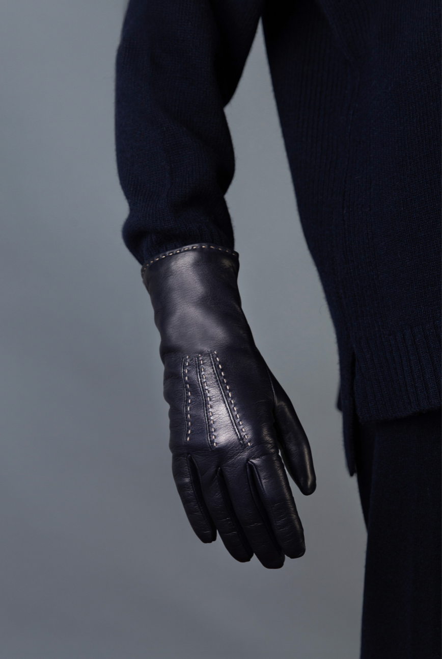 Bruno Carlo Cashmere Lined Lambskin Leather Gloves ART2425 | Nero / Ecru Stitching Nero with Ecru Stitching / 8 Bruno Carlo Cashmere Lined Lambskin Leather Gloves ART2425 | Nero / Ecru Stitching Nero with Ecru Stitching / 8