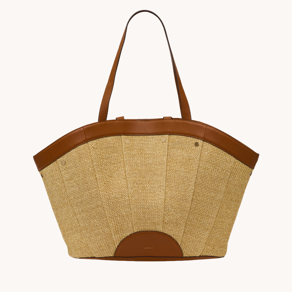 Shelley Resort Tote | Raffia & Leather Fan‑Shaped Designer Bag