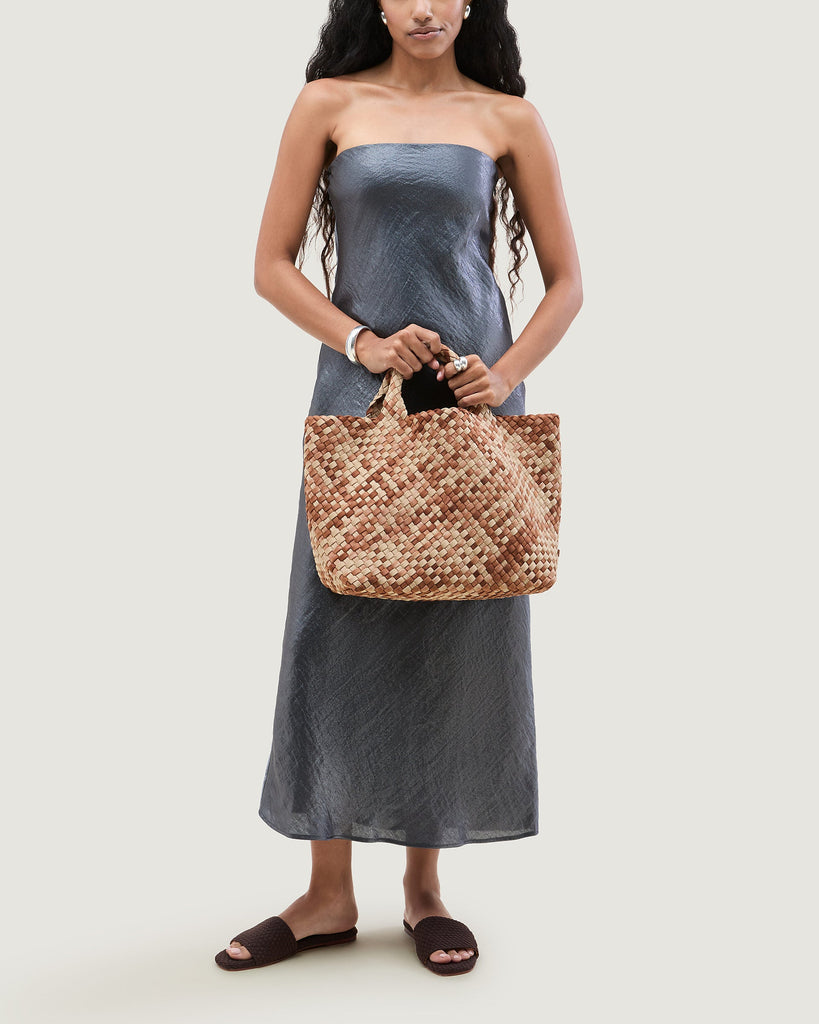NAGHEDI St. Barth's Medium Watercolor Woven Tote Bag SN03013FH | Fez (Camel & Saddle Brown)