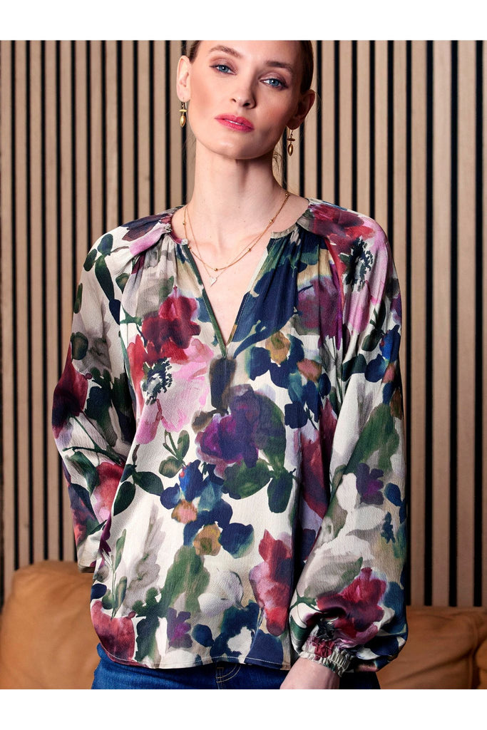 go by Go Silk Go Foldover Printeed Top T1610 | Wine and Roses