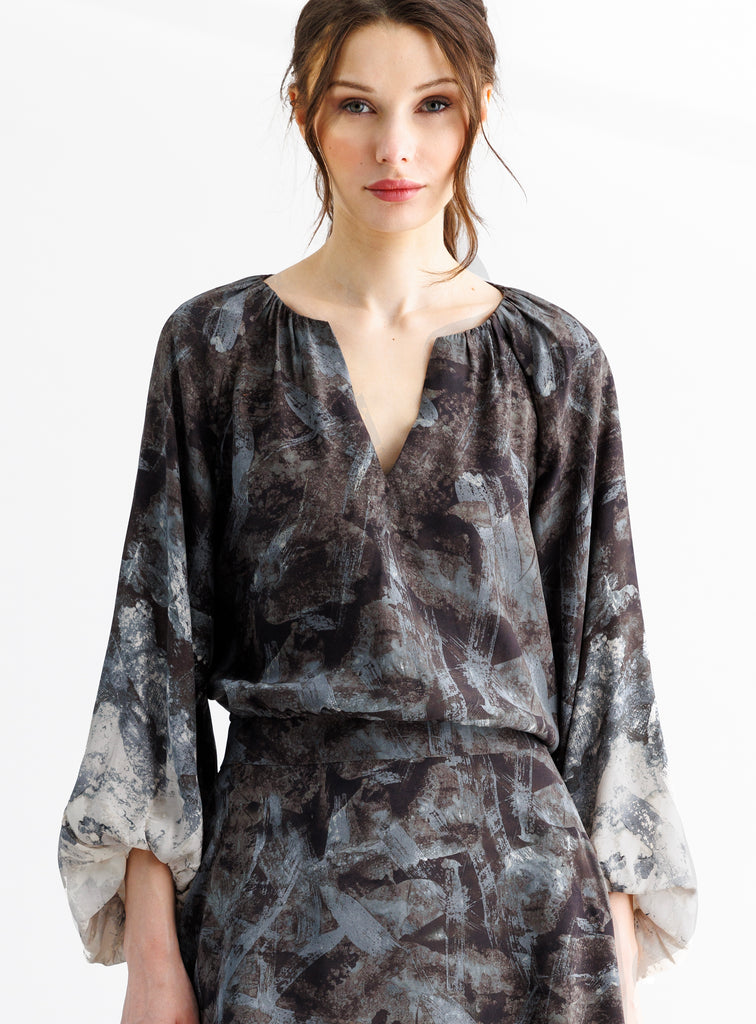 go by Go Silk Go Bubbled Up Blouse Placed T1865-NSDY | Nightshadow Dye