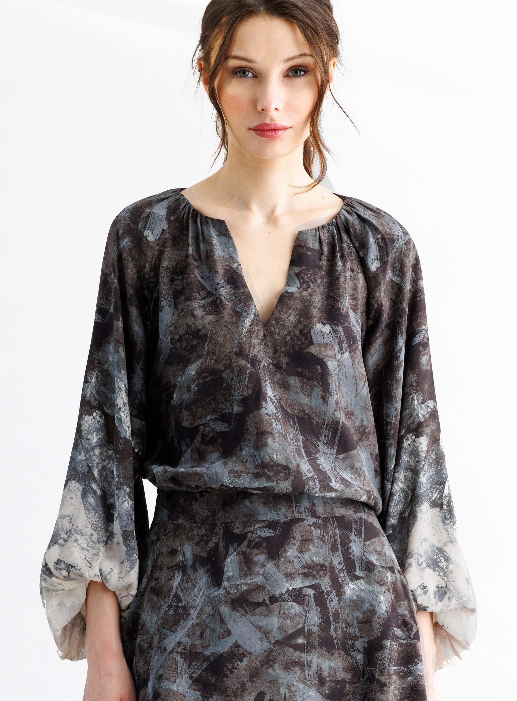go by Go Silk Go Bubbled Up Blouse Placed T1865-NSDY | Nightshadow Dye |  Sale - Buy Now No Returns