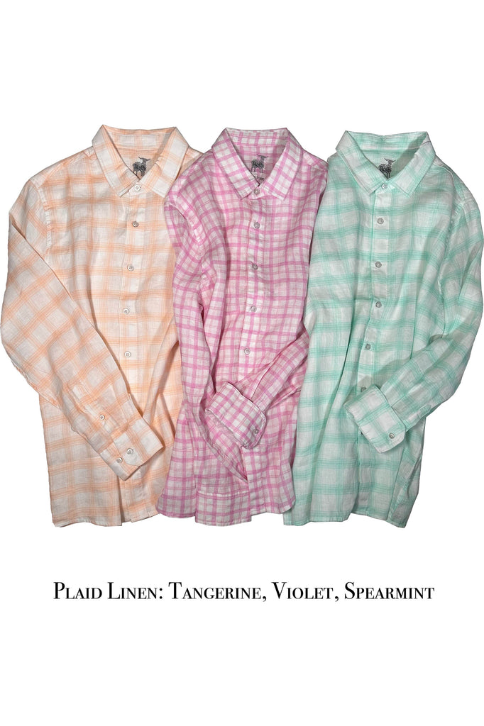 Raffi Long Sleeve  Printed Plaid Linen Button Front Shirt QP12870 | Spearmint