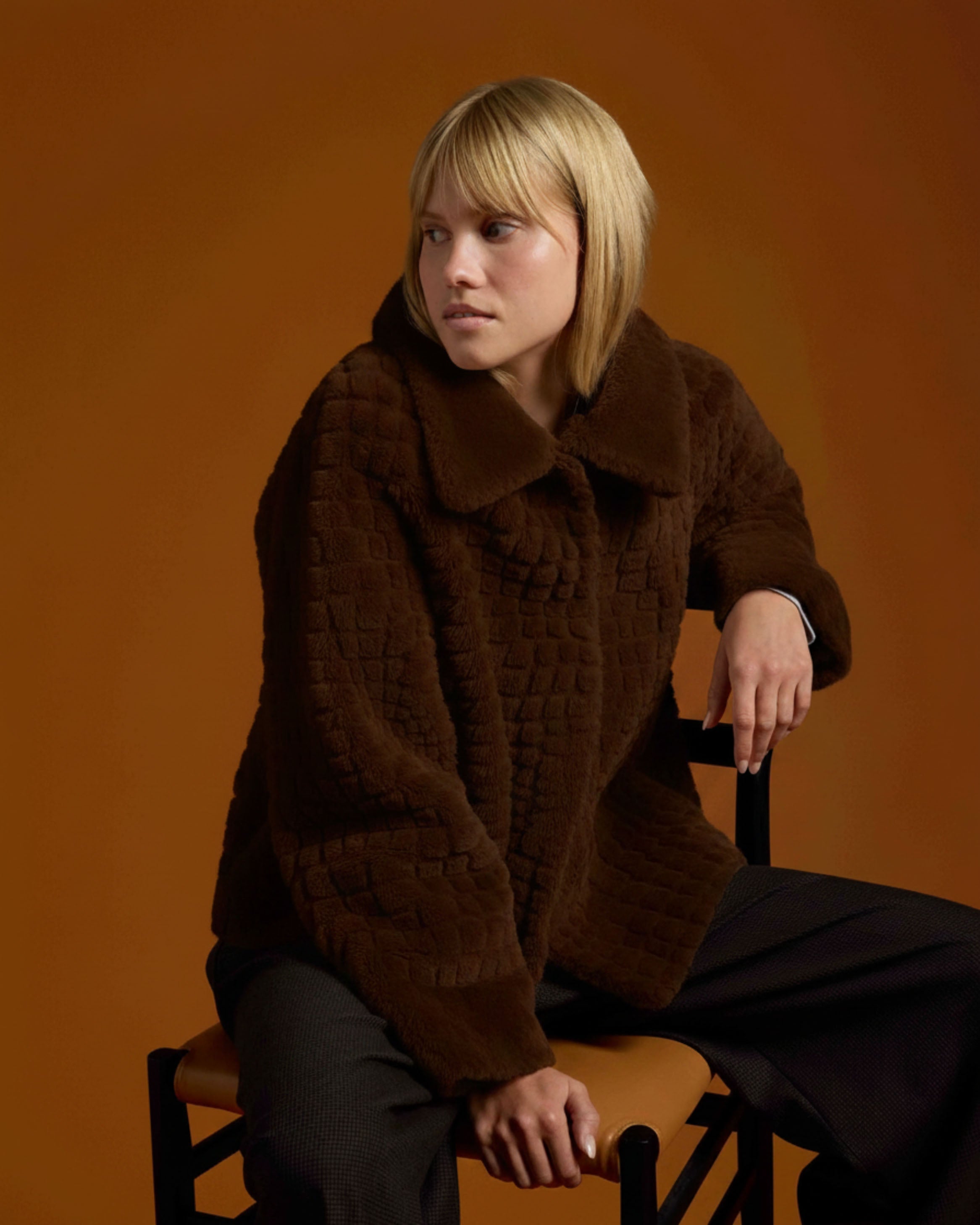 SUPREMA Woman's Dark Brown Croc Embossed Reversible Shearling