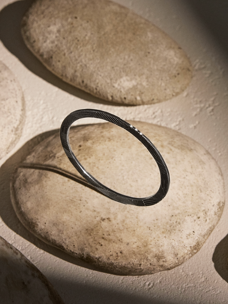 SUNLIT Fine Jewelry Diamond Blast Bangle Bracelet BRC104 | Blackened Silver