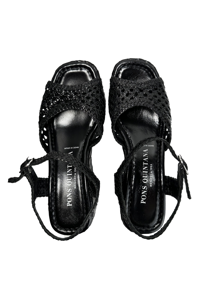 Pons Quintana Ankara Woven Leather Platform Wedge Sandals 10283.000 | Negro (Black)