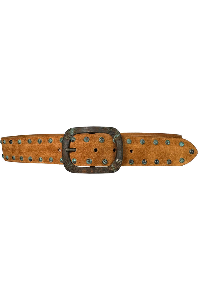 Streets Ahead 1.5" Leather Jean Belt with Studs 24079 | Tan/Patina Buckle/Patina Studs